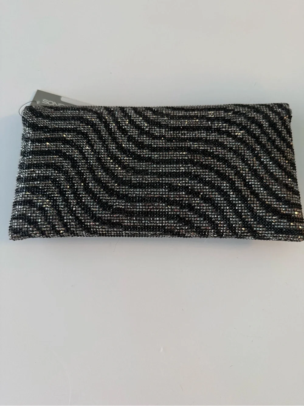 Sondra Roberts Black and Silver Beaded Fold-Over Clutch